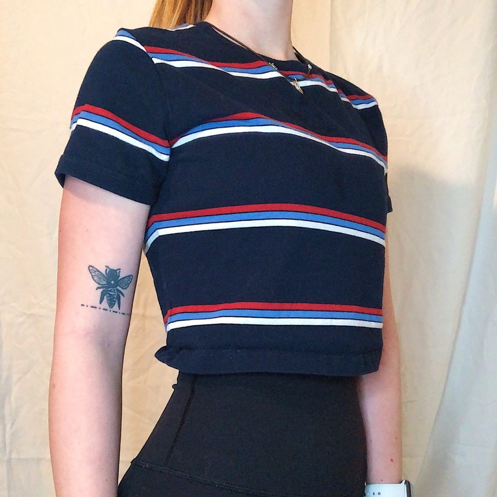 Brandy Melville striped cuff sleeve crop top